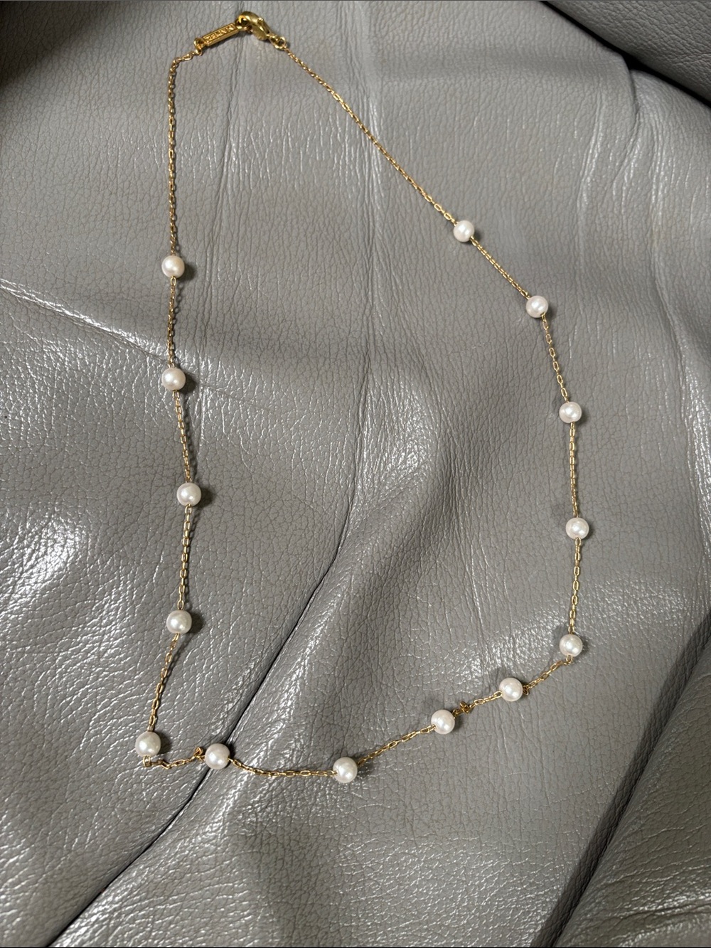 Napier gold tone chain necklace with faux pearls